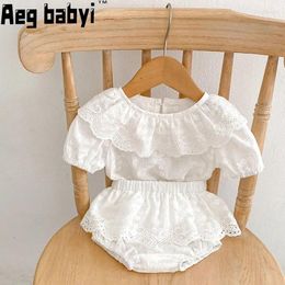 Clothing Sets Baby Girl Clothes Summer White Short Sleeve Top Lace Bread Shorts 2Pcs Suit Cotton Infant Outfits