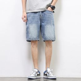 Men Summer Korean Style Fashion Shorts Baggy Straight Denim Vintage Short Casual Loose Jeans Male Light Blue 240528