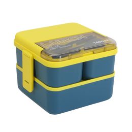 Square Grid Plastic Microwave Oven Sealed Double Layer Bento For Office Workers And Students Large Capacity Lunch Box