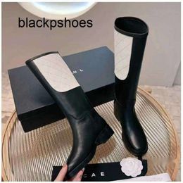 Channel CF Boots Knight Knee-high Chanells Classic Wool Luxury Fashion Sexy Black White Thick Leather Boots Electric Embroidery Knitted Wools Low Heel Shoes