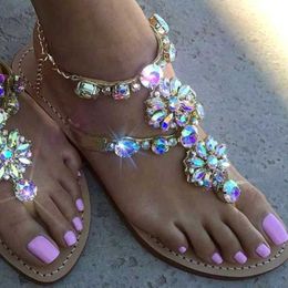Sandals Ladies Rhinestones Sandals Summer Beac for Women Sandals Flip Flops Ladies Crystal Beach Sliders Casual Slippers Shoes T240528