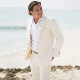 Men's Suits Linen Beach Wedding Tuxedo Summer Slim Fit Men For Groom 2 Pieces Male Fashion Set Notched Lapel Jacket With Pants 2024
