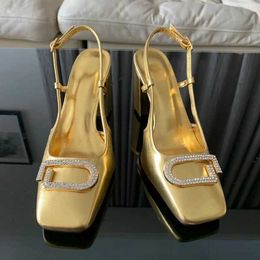 Dress Shoes Women Modern Office Wedding Metal Slingback High heels Gold Block Heel Spring Summer 2024 Heeled Pumps Woman Chunky Heels H240527 472Q