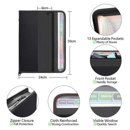 13 Pockets Expanding File Folder A4 Plastic Document Wallet Organiser For Personal Office Stationary Storage(Black)