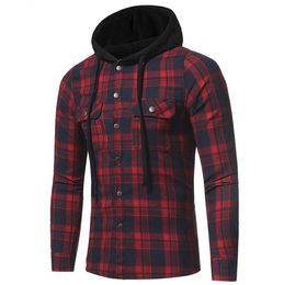 Men039s Hoodies Sweatshirts Fashion Flannel Plaid Hooded Shirt Slim Fit Men Dress Shirts Check Long Sleeve Casual9293316