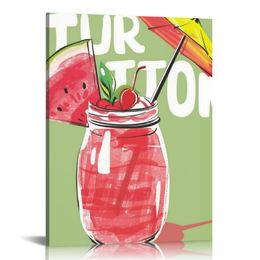 Süße Sommer -Leinwand Wandkunst gerahmte Druck 8x8 Zoll Wassermelonensaft Poster Malerei Schild Schild Home Küchendekoration