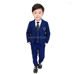 Clothing Sets 2024 Brand Flower Boys Formal Blazer Set Kids Jacket Vest Pants 3Pcs Wedding Tuxedo Suit Children Birthday Costume