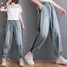 Women's Jeans Aricaca Summer Streetwear Korean Fashion Womens Loose Striped Casual Elastic Harem Pants Ladies M-3XL Trousers