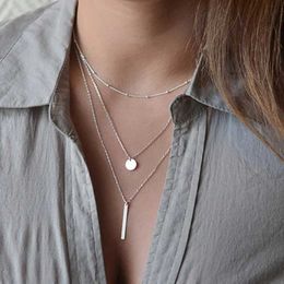 Pendant Necklaces New Europe Simple Multi layered Tassel Bar Coin Necklace Charming Womens Fashion Jewellery Necklace S2452766PG46