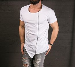 Men039s Fashion Show Asymmetrical Side Zipper Stylish Long T Shirt Big Neck Short Sleeve Tshirt Male Hip Hop Tee4943279