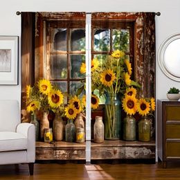 Curtain 2pcs Vintage Pastoral Style Flower Butterfly Print Curtains Rod Pocket Decor Light Filtering For Kitchen Living Room