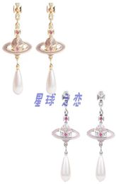 Mother vw pale necklace pink paint Saturn drop pearl earrings temperament2162801