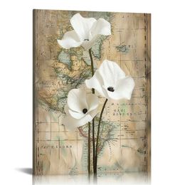 Abstract Floral Canvas Wall Art White Calla Lily Painting Vintage Artwork for Living Room Bedroom Ready to Hang