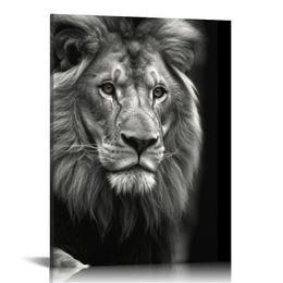 Nowoczesne lwa i płótno panele ścienne na płótnie Czarno -białe lwy Malowanie nadruków na plakatach łatwe do powieszenia do wystroju domu