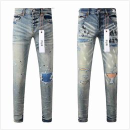 Designer Jeans Mens Purple High Quality Elastic Fabrics Cool Style Pant Distressed Ripped Biker Black Blue Jean Slim Fit Motorcycle PD2Y