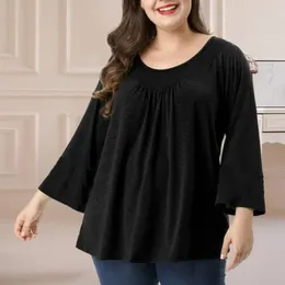 Women's Blouses Spring T-shirt Stylish Plus Size Pleated Loose Blouse With Soft Long Horn Sleeves Casual Breathable Fashion Lady