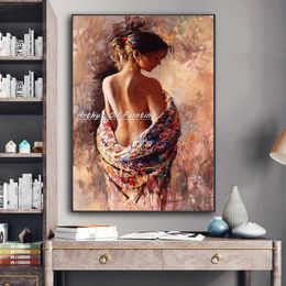 Arthyx Hand Painted Sexy Naked Back Girl Oil Painting On Canvas,Modern Wall Art Figure Picture For Living BeRoom,Home Decoration