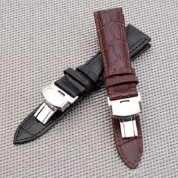 Steel clasp 16mm 18mm 20mm 22mm Watch Band Strap Push Button Hidden Butterfly Pattern Deployant Buckle Leather black Brown 320B