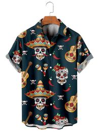 Men's Casual Shirts Fashion Skull Floral Mens Shirts Funny Skull 3D Print Streetwear Short Sleeve Tees Hawaiian Shirt Print Lapel Shirts For Men z240528