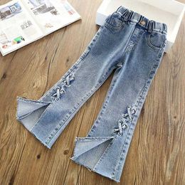 Trousers Childrens Jeans Spring and Autumn New Youth Girls Korean Casual Flash Pants Girls Baby Bell Bottom Trousers Y240527