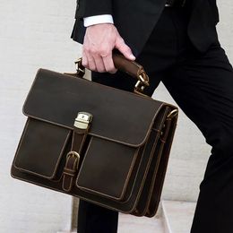 Luufan Men Business Briefcase Genuine Leather 15 inch Laptop Bag Cow Leather Messenger Shoulder Bag Compute Bag For Man Bag Tote 240524