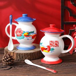 Mugs Ceramic Funny Cup Chinese Style Double Happiness Mandarin Duck Wedding Gifts Nostalgic Retro Mug Creative Water