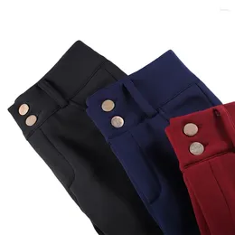 Women's Pants High Waist Leggings Women Plus Size Skinny Stretch Pencil With 2Pcs Button Black Blue Wine Trousers Female Spring