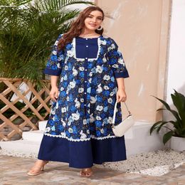 Abiti da donna per dimensioni plus size Empire Abiti stampati a V-Neck Flora Autunno 3 4 abiti casual manica a manica 4xl 224m