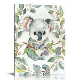 Koala Room Wall Print Art Wall, Koala Bären in Blattkränzen für Home Office Dekorationen