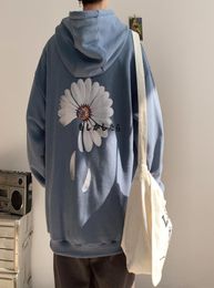 Mens Flower Print Spring Hoodies Fashion Korean Hooded Sweatshirt Male Collage Streetwear Hoodie Blue Black Pink Oversize9552416