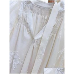 Basic Casual Dresses White Fairycore Long Dress For Women French Style Elegant Embroidery Loose Chic Midi Ladies Vintage Sleeve Drop D Dhxuv