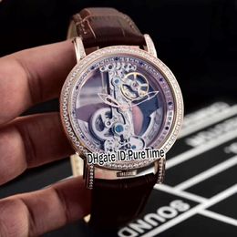 New Golden Bridge 42mm Rose Gold Diamond Bezel Inner Skeleton Dial Automatic Tourbillon Mens Watch Sports Watches Brown Leather C-b55a1 253A