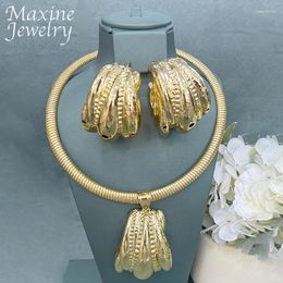 Necklace Earrings Set Golden Elegant Dubai 24K Gold Plated Jewelry Women Copper Pendant Drop Earring Party Banquet Bridal Wedding Gifts