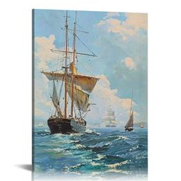 - Canvas Wall Art Prints - Big Sail Boat on Ocean Landscape Painting|Modern Nordic Simplicity Wall Decor/Home Decoration & Ready to Hang
