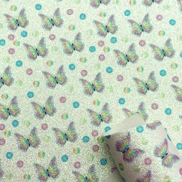 20*33CM Butterfly Fine Glitter Vinyl Faux Leather Sheets Candy Synthetic Leather Fabric DIY Earrings Hair Bows Crafts