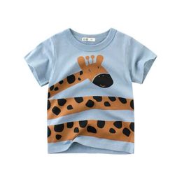 T-shirts T-shirts 2024 Summer Cartoon Print Boys Girls T Shirt Giraffe Lion Monkey Short Sleeve Boy T-Shirts Kids Clothes Toddler Cotton Tops 10Y WX5.27