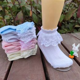 5PCS Spring Summer Thin Cotton Princess Mesh Baby Girls White Pink Ankle Short Socks with Lace Ruffle for Kids Toddler