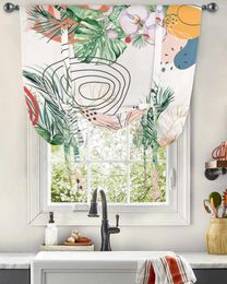 Curtain Summer Palm Leaves Abstract Art Window For Living Room Home Decor Blinds Drapes Kitchen Tie-up Short Curtains