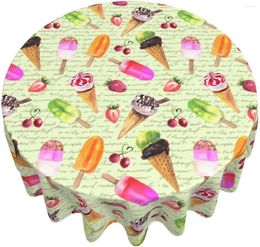 Table Cloth Sweets Summer Ice Cream Strawberry Cherry Round Tablecloth 60 Inch Washable Cover Indoor Outdoor For Dining