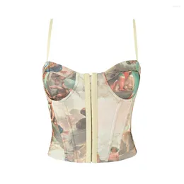 Women's Tanks Zach Ailsa's 2024 Summer Product Sexy Printed Camisole Vest Strapless Waist Three-dimensional Steel Ring Top