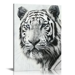 The Stupell Home Decor Collection Tiger Close Up Black and White Photography Framed Texturized Art