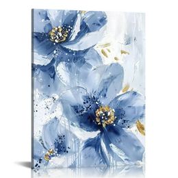 Flower Wall Art Orchids Floral Painting Bathroom Wall Decor Blue Prints Framed For Walls 3Pieces