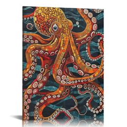 Mosaic Octopus Glass Colored Pop Art Poster Wall Art Painting Canvas Gift Living Room Prints Bedroom Decor Poster Artworks 16x20inch