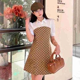 Basic & Casual Dresses designer 2024 Summer New Old Flower Letter Logo Full Print Fake Two Piece Short sleeved Dress QE0V