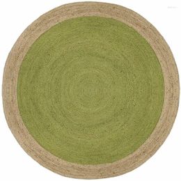 Carpets Green Jute Rug Round Natural Style Reversible Braided Modern Look