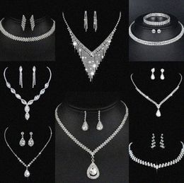 Valuable Lab Diamond Jewelry set Sterling Silver Wedding Necklace Earrings For Women Bridal Engagement Jewelry Gift B31S#