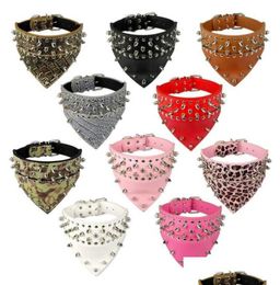 Dog Collars Leashes 2 Wide Pet Dog Bandana Collars Leather Spiked Studded Collar Scarf Neckerchief Fit For Medium Large S Pitbl Bo3979276