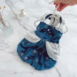 Dog Apparel Dark Blue Star Skirt Pet Velvet Dress Cat Plush Princess Spring/Summer Teddy Cherry Clothes For Small Dogs