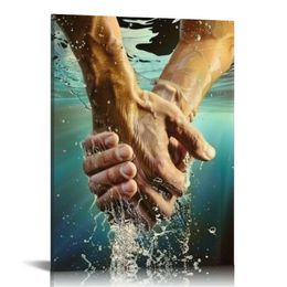 Jesus Christ Canvas Wall Art Jesus Saving Peter from Drowning Modern Religious God Poster HD Framed Print Picture Artwork for Bedroom Living Room Decor Ready to Hang