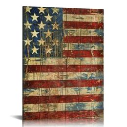 - Retro America Flag Flag Canvas Wall Art Honored Nation Symbol Picture i rozciągnięta USA Flag Flag Canvas Druku